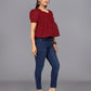 Flaired Hakoba Top With Ballon Sleeves(Maroon)