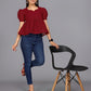 Flaired Hakoba Top With Ballon Sleeves(Maroon)