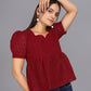 Flaired Hakoba Top With Ballon Sleeves(Maroon)