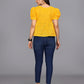 Flaired Hakoba Top With Ballon Sleeves(Yellow)