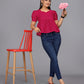 Flaired Hakoba Top With Ballon Sleeves(Pink)