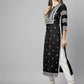 Women's Cotton Slub Blend Machine Chikankari Embroidery Work Black Straight Kurta (Black)